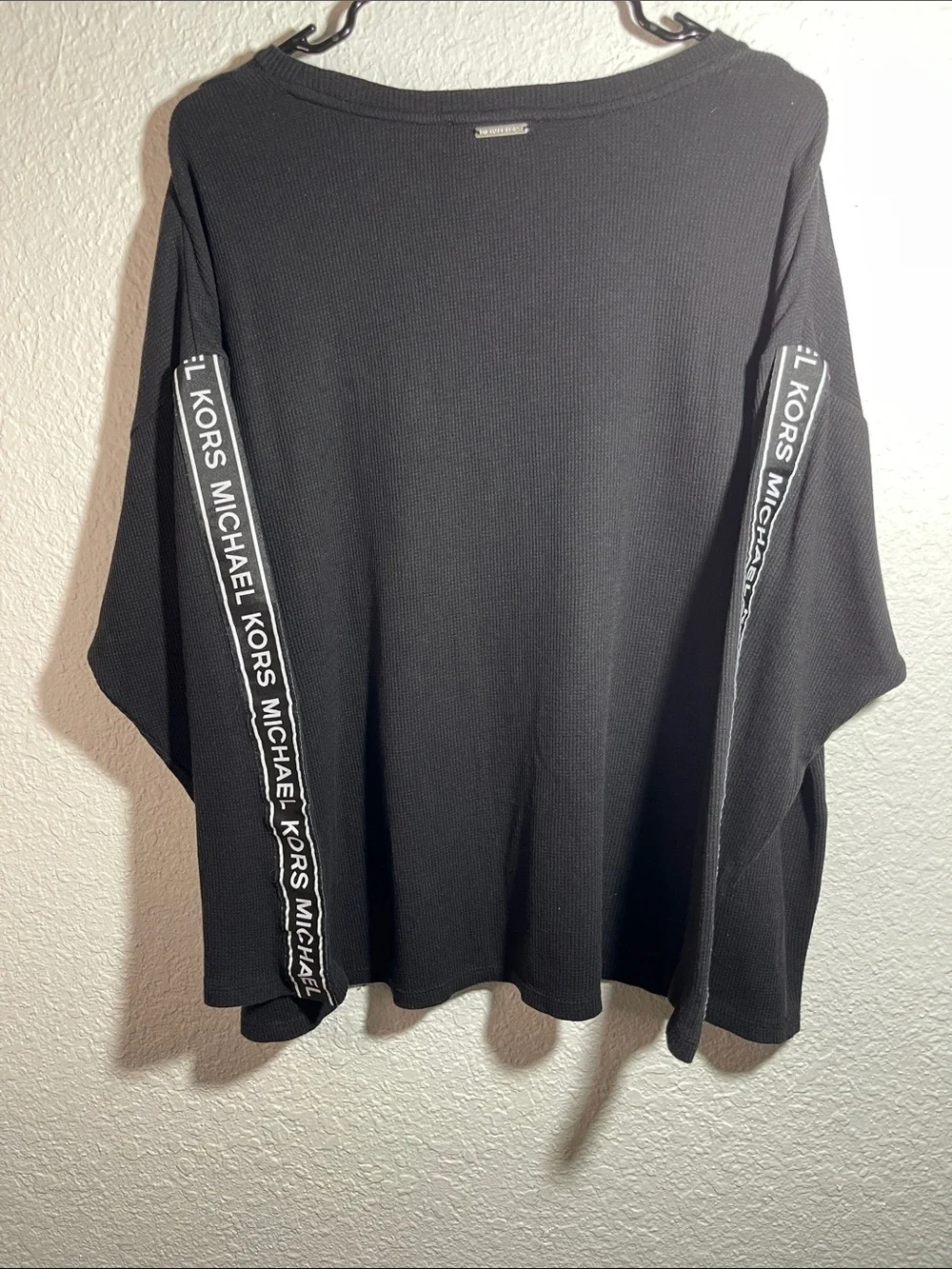 Michael Kors Black Long-Sleeve Crewneck Top with Logo Tape